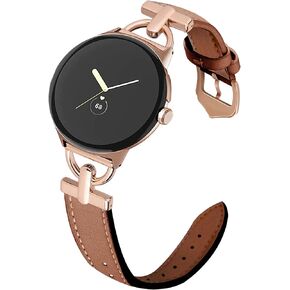 D-Shape Leather Band Compatible with Google Pixel Watch Bands Women, Dressy Leather Strap with D-Shape Metal Buckle