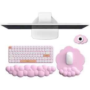 B-SS Cloud Keyboard Wrist Rest and Mouse Pad Set - Ergonomic Memory Foam Wrist Support for Computer, Gaming, Office, Laptop - Cute Palm Rest Cushion with Coaster for Pain Relief (Purple)