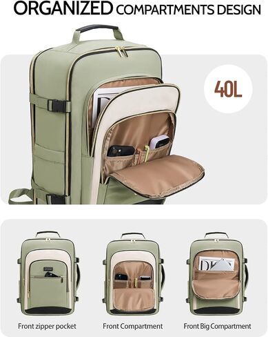 حقائب الظهر 40L سفر للنساء ، حقائب تحمل على الأكياس المعتمدة ، حقائب الظهر المقاومة للماء مع 3 مكعبات تعبئة ، حقيبة ظهر شخصية أسبوعية لأساسيات سفر الطائرات ، TSA معتمدة in Kuwait