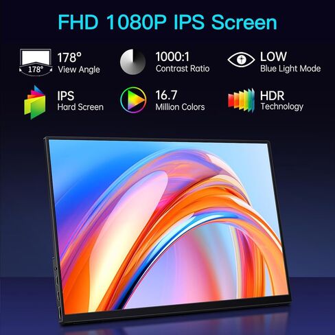 شاشة محمولة ، 15.6 بوصة FHD Ultra Slim Travel Monitor مع Kickstand & Smeters ، وشاشة خارجية للكمبيوتر المحمول ، MAC ، Xbox ، PS5/4 in Kuwait