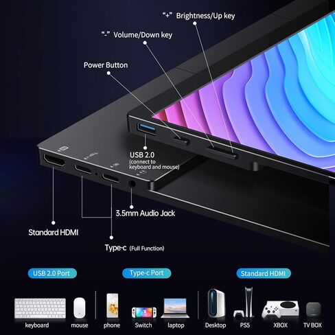 شاشة محمولة ، 15.6 بوصة FHD Ultra Slim Travel Monitor مع Kickstand & Smeters ، وشاشة خارجية للكمبيوتر المحمول ، MAC ، Xbox ، PS5/4 in Kuwait