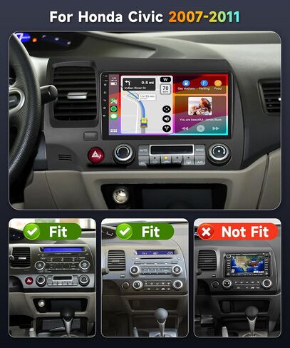 2G 64G 【شريحة GPS Build-In】 Car Stereo Radio لـ Honda Civic 2007-2011 Wireless Carroid Android Auto Mirrorlink ، 9 Inch 1080p HD IPS Louch Screen in Saudi Arabia