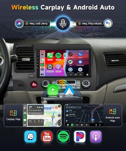2G 64G 【شريحة GPS Build-In】 Car Stereo Radio لـ Honda Civic 2007-2011 Wireless Carroid Android Auto Mirrorlink ، 9 Inch 1080p HD IPS Louch Screen in Saudi Arabia