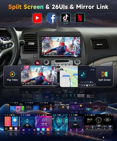 2G 64G 【شريحة GPS Build-In】 Car Stereo Radio لـ Honda Civic 2007-2011 Wireless Carroid Android Auto Mirrorlink ، 9 Inch 1080p HD IPS Louch Screen in Saudi Arabia