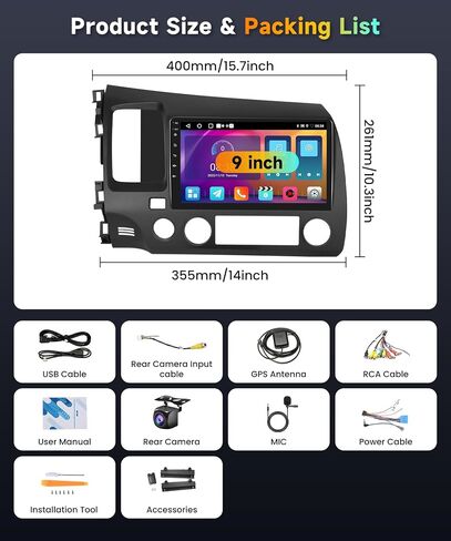 2G 64G 【شريحة GPS Build-In】 Car Stereo Radio لـ Honda Civic 2007-2011 Wireless Carroid Android Auto Mirrorlink ، 9 Inch 1080p HD IPS Louch Screen in Saudi Arabia