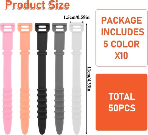 "روابط zip القابلة لإعادة الاستخدام 50pcs علاقات كبل السيليكون 5 أشرطة كابل المطاط الملونة لمنظمات الكابلات المرنة لإدارة الأسلاك للمستلزمات المكتبية ، والتنظيمات المنزلية ، وضروريات التعبئة （4.5"） " in Kuwait