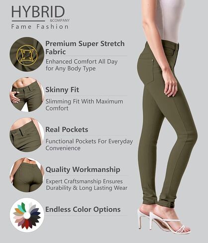 Hybrid & Company Women's Skinny Fit Stretch Twill Pant P26138SKX Khaki 18 in Saudi Arabia