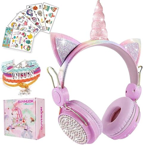 سماعات SVYHUOK UNICORN KIDS Bluetooth للفتيات ، سماعات الرأس اللاسلكية مع الميكروفون للمراهقين ، وحجم آمن محدود 85 ديسيبل POM CAT Over-Earr HD مع MIC للمدرسة/الكمبيوتر اللوحي/عيد الميلاد هدية عيد الميلاد in Kuwait