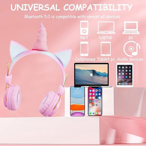 سماعات SVYHUOK UNICORN KIDS Bluetooth للفتيات ، سماعات الرأس اللاسلكية مع الميكروفون للمراهقين ، وحجم آمن محدود 85 ديسيبل POM CAT Over-Earr HD مع MIC للمدرسة/الكمبيوتر اللوحي/عيد الميلاد هدية عيد الميلاد in Kuwait