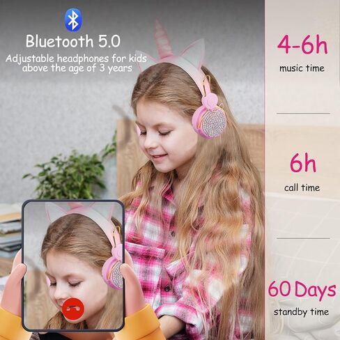 سماعات SVYHUOK UNICORN KIDS Bluetooth للفتيات ، سماعات الرأس اللاسلكية مع الميكروفون للمراهقين ، وحجم آمن محدود 85 ديسيبل POM CAT Over-Earr HD مع MIC للمدرسة/الكمبيوتر اللوحي/عيد الميلاد هدية عيد الميلاد in Kuwait