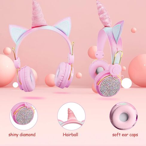 سماعات SVYHUOK UNICORN KIDS Bluetooth للفتيات ، سماعات الرأس اللاسلكية مع الميكروفون للمراهقين ، وحجم آمن محدود 85 ديسيبل POM CAT Over-Earr HD مع MIC للمدرسة/الكمبيوتر اللوحي/عيد الميلاد هدية عيد الميلاد in Kuwait