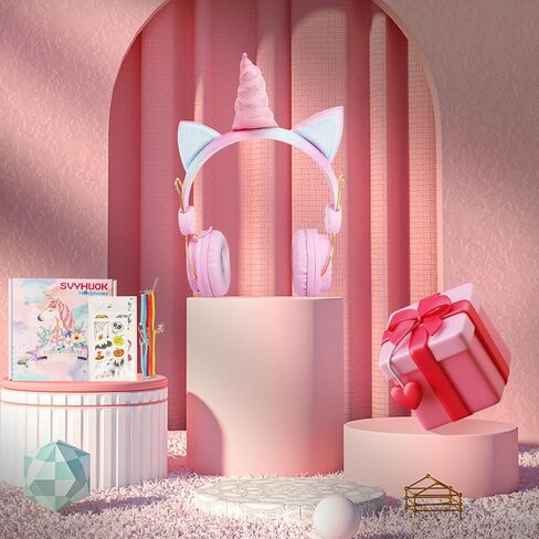 سماعات SVYHUOK UNICORN KIDS Bluetooth للفتيات ، سماعات الرأس اللاسلكية مع الميكروفون للمراهقين ، وحجم آمن محدود 85 ديسيبل POM CAT Over-Earr HD مع MIC للمدرسة/الكمبيوتر اللوحي/عيد الميلاد هدية عيد الميلاد in Kuwait