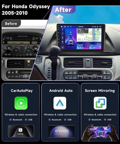 8core 6g+128g سيارات الراديو ستيريو للسيارة لـ Honda Odyssey 2005-2010 مع Carplay اللاسلكي Android Auto DSP/46 Eq ، 10.1inch 1280x720p IPS Touchscreen Bluetooth 5.0 RDS/FM Radio GPS WIFI SWC SWC AHD AHD AHD in Kuwait