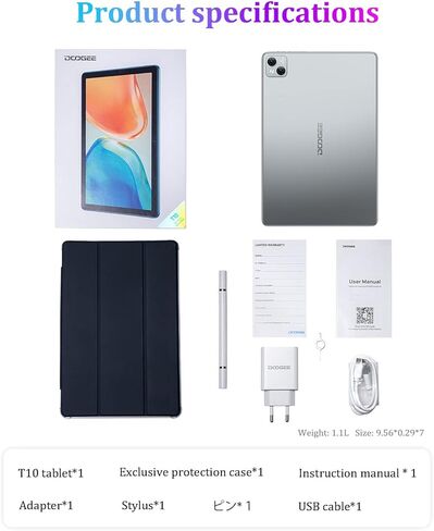 Doogee T10 Android 12 Tablet 2K 10.1 بوصة ، Octa-Core Android 12 OS ، 8+7GB RAM 128GB ROM (TF 1TB) ، بطارية 8300mAh ، 2.4/5G WIFI in Kuwait