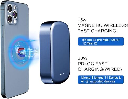 Magnetic Wireless Portable Charger,10000mAh 15W Fast USB C Small Wireless Power Bank, Especially External Strong Powerful Battery Pack for iPhone 12/12 Pro/12 Mini/iPhone 13 (Blue) in Saudi Arabia