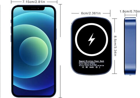 Magnetic Wireless Portable Charger,10000mAh 15W Fast USB C Small Wireless Power Bank, Especially External Strong Powerful Battery Pack for iPhone 12/12 Pro/12 Mini/iPhone 13 (Blue) in Saudi Arabia