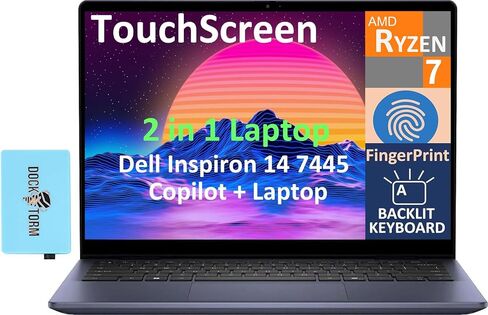 Dell Inspiron 14 2-in-1 Laptop 14.0" Touchscreen IPS WUXGA Display (AMD Ryzen 7 8840HS, 64GB DDR5, 2TB PCIe SSD, Backlit KB, Fingerprint, WiFi 6E, Webcam, Win 11 Pro) w/DKZ USB Port Expander in Saudi Arabia