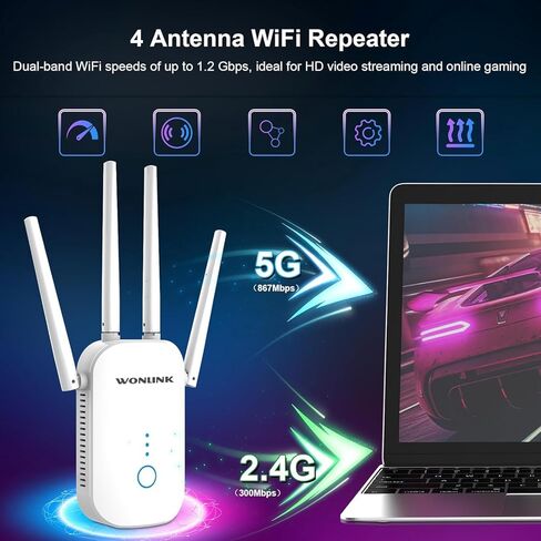 2025 WIFI Extender Signal Booster for Home-Up إلى تغطية 10000 قدم مربع ، وداعم WiFi لمكتب الإنترنت اللاسلكي ومكبر الصوت مع منفذ Ethernet ، وإعداد 1-TAP ، ودعم أجهزة متعددة in Kuwait