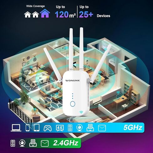 2025 WIFI Extender Signal Booster for Home-Up إلى تغطية 10000 قدم مربع ، وداعم WiFi لمكتب الإنترنت اللاسلكي ومكبر الصوت مع منفذ Ethernet ، وإعداد 1-TAP ، ودعم أجهزة متعددة in Kuwait