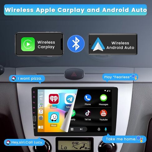 ستيريو راديو سيارة واحدة مع Carplay اللاسلكي Android Auto ، 9 بوصة وحدة رأس HD شاشة اللمس مع بلوتوث EQ FM Mirror Link SWC USB Backup Campar in Saudi Arabia