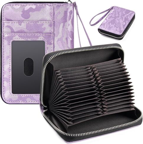 EcoVision RFID Credit Card Holder Wallets for Women Large Storage Space Accordion Zipper Card Case Holder,Leather Organizer Case with Lanyard in Saudi Arabia