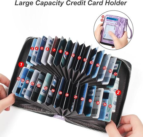 EcoVision RFID Credit Card Holder Wallets for Women Large Storage Space Accordion Zipper Card Case Holder,Leather Organizer Case with Lanyard in Saudi Arabia