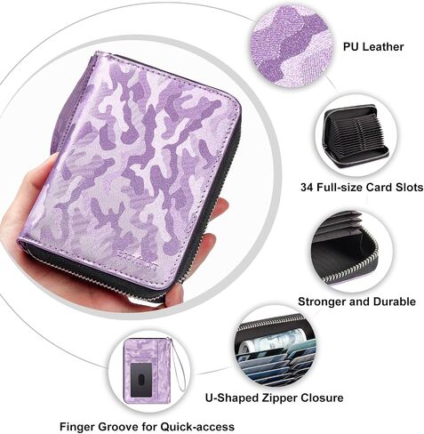 EcoVision RFID Credit Card Holder Wallets for Women Large Storage Space Accordion Zipper Card Case Holder,Leather Organizer Case with Lanyard in Saudi Arabia