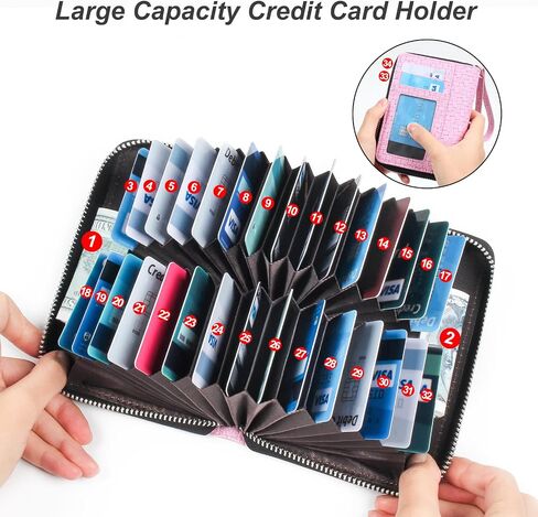 محافظ حامل بطاقات الائتمان EcoVision RFID للنساء بمساحة تخزين كبيرة وسحاب الأكورديون وحامل بطاقات، حافظة جلدية منظمة مع حبل in Kuwait