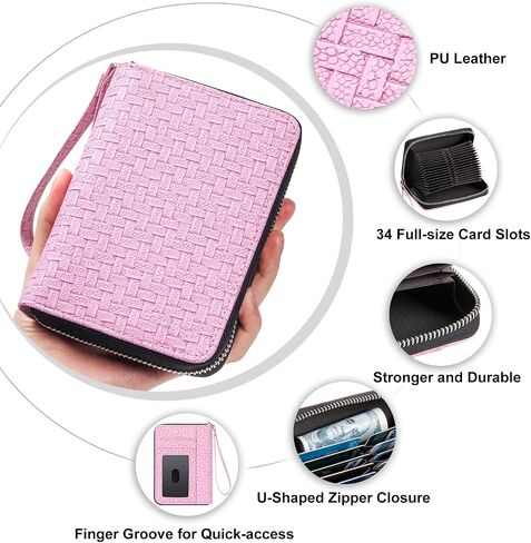 محافظ حامل بطاقات الائتمان EcoVision RFID للنساء بمساحة تخزين كبيرة وسحاب الأكورديون وحامل بطاقات، حافظة جلدية منظمة مع حبل in Kuwait
