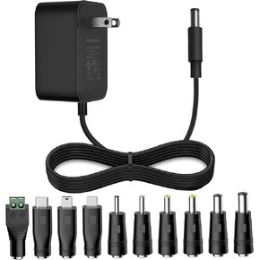 12V 1A AC Adapter Charger with 10 Connectors, 12 Volts 1A Rchargeable DC Plug for 200mA 300mA 350mA 400mA 500mA 600mA 700mA 800mA 850mA 900mA 1000mA Equipment and More, FCC & UL Certified (5ft)