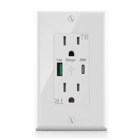 USB Outlet 20W PD 3.0 QC 3.0, Outlet with USB Type C, Power Delivery & Quick Charge, 15 Amp TR Receptacle, Smart Chip High Speed Charging for iPhone 13 Pro Max, 12, iPad, Samsung, Google 1-Pack