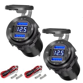 2 PCS Aluminum Alloy Shell of The WNNBTOVN USB C Car Charger Adapter,72W Cigarette Lighter USB Fast Charger,Power Saving Voltmeter with Switch