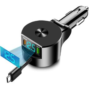 USB C Car Charger, Retractable Car Charger,3 in 1 Fast Type C Car Charger, PD 30W Car Phone Charger,Compatible with iPhone 16/15/14/13/12 Pro Max, Plus, Google Pixel and More