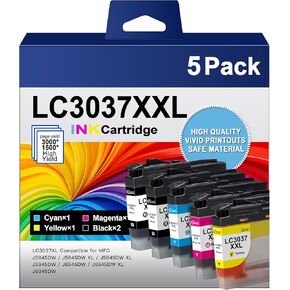 LC3037 LC3037XXL Replacement for Brother LC3037 Ink Cartridges with Super High-Yield Work for MFC-J5945DW MFC-J5845DW MFC-J5845DWXL MFC-J6545DW MFC-J6545DWXL MFC-J6945DW Printers (5 Pack)