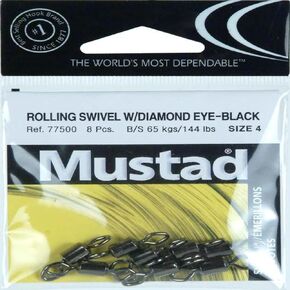 Mustad Diamond Eye Swivel Fishing Equipment (8 Pack), Size 4, Chrome Black