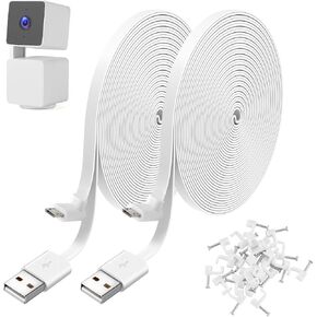 Uogw 2 Pack 30FT Power Cable Compatible with WYZE Cam Pan V3, USB to 90 Degree Micro USB Extension Cable for WYZE Cam Pan V3,L-Shaped Flat Power Cord (White)