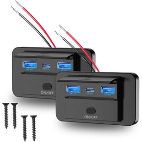 2 Pack USB C Car Fast Charger Adapter,WNNBTOVN 72W Cigarette Lighter USB Charger,3 Ports Panel Wall Mount Automotive Car USB Socket,for RV Bus Boat Truck