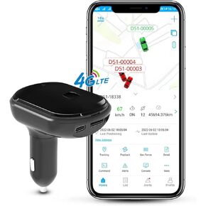 Car Charger Built-in GPS Tracker, 4G Hidden GPS Tracker Device, Dual USB Type C Charging Port, Real Time Location, Multiple Alerts, Fatigue Driving Reminder-Subscription Required