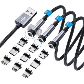ANMONE 540° Rotatable USB Magnetic Charging Cable [Pack of 3, 1m/2m/3m] Fast Charging & Data Transfer Phone Charger Cord