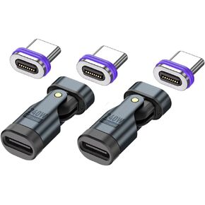Magnetic 240W Super Fast Charging 48V/ 5A and Data 180° Rotating USB Type-C Adapter with Magnetic Connectors (3 Types Multi, 1 Adapter)