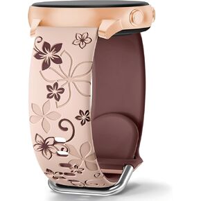 Floral Engraved Bands Compatible with Samsung Galaxy Watch 6 5 4 40mm 44mm,Galaxy Watch 5 Pro 45mm,Watch 4 Classic, Active 2 Band,Galaxy Watch 3,20mm Soft Silicone Two-Tone Watch Strap Women