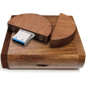 Round Shape Wood USB Flash Drive with Gift Box TATMOHIK 64GB USB 3.0 Wedding USB Memory for Storing Photos Walnut Wooden Thumb Drive for Keepsakes for Wedding, Birthday, Valentines Day