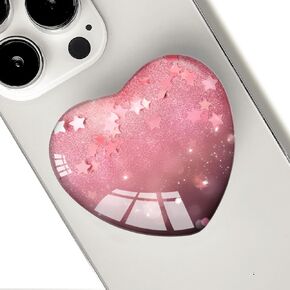Expanding Moblile Phone Grip Heart Shape Glass Holder for Smartphones, Cell Phone Collapsible Stand - Pink Star