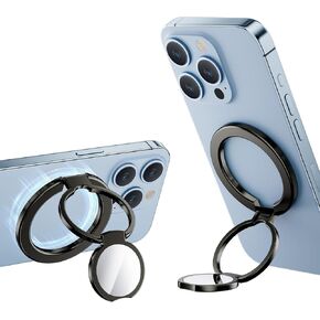 Magnetic Phone Grip for iPhone 16 15 14 13 12 Series, Magnetic Phone Ring Two-Fold Flexible Rotation Phone Grip Holder Compatible with Magnetic Car Mount