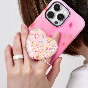 Cell Phone Expanding Phone Grip Heart Shape Glass Holder for Smartphones, Moblile Phone Collapsible Stand - Colorful Pink