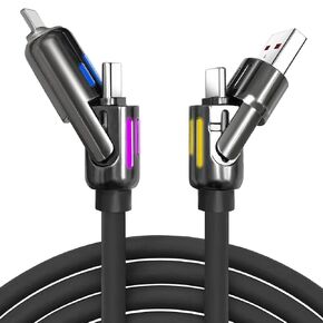240w 4-in-1 USb-C Cable, PD 5A Fast Charging Cable & Data Sync with USB A,Type C & L,Multi Charger Cable with Breathing Light,5FT Fast Charging Cord for iPhone,Laptop Multi Device Charging 5FT-Balck