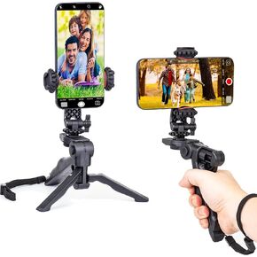 Zeadio Mini Smartphone Tripod Grip ، Throptop Tabletop Stabilizer Tripod مع حامل هاتف لجميع الهواتف الذكية