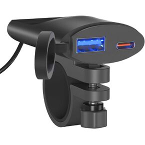 12V-24V Dual USB Charger Socket Waterproof Motorcycle Charger, 30W PD USB C & Quick 3.0 Motorcycle USB Charger, with Power-Off Protection Adapter Charger for Phone, Tablet, GPS (Black 3)