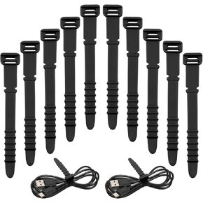 20pcs Silicone Cable Ties Reusable Zip Ties Black Elastic Cord Organizer Wire Management Ties Straps Bundling and Fastening Cable for Home Office Table Desk Travel Essentials(4.5")