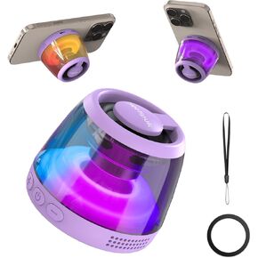 Magnetic Bluetooth Speaker Mini, Portable Phone Stand with Lanyard, 5W Inner Magnetic Speaker& Multi RGB Light, Gifted Magnetic Ring for Phone Case, TF Card Playing,Portable Speaker Bluetooth